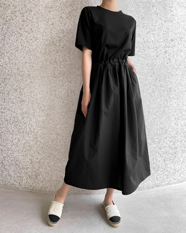 프라 Short-sleeve color combination One Piece