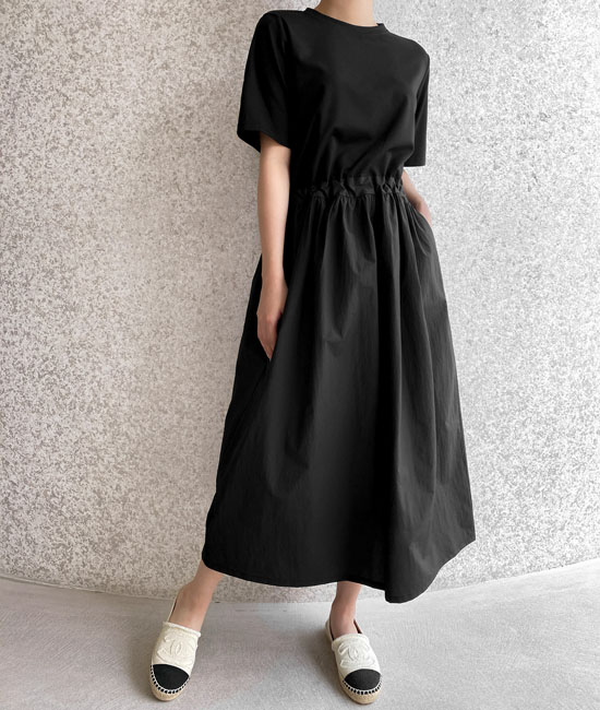 프라 Short-sleeve color combination One Piece