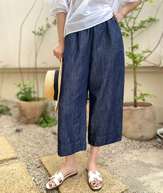 진청 통 8부 Denim Pants