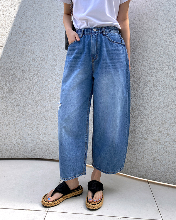 8부 Baggy Denim Pants