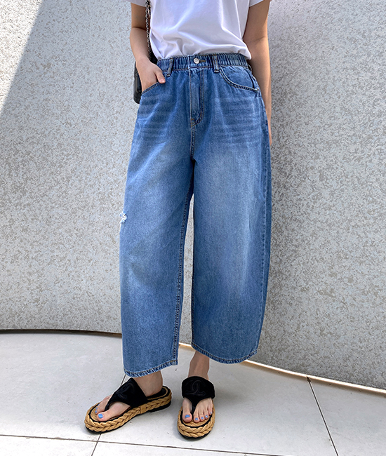 8부 Baggy Denim Pants