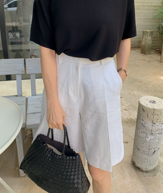 Linen100 핀턱 5부 Pants