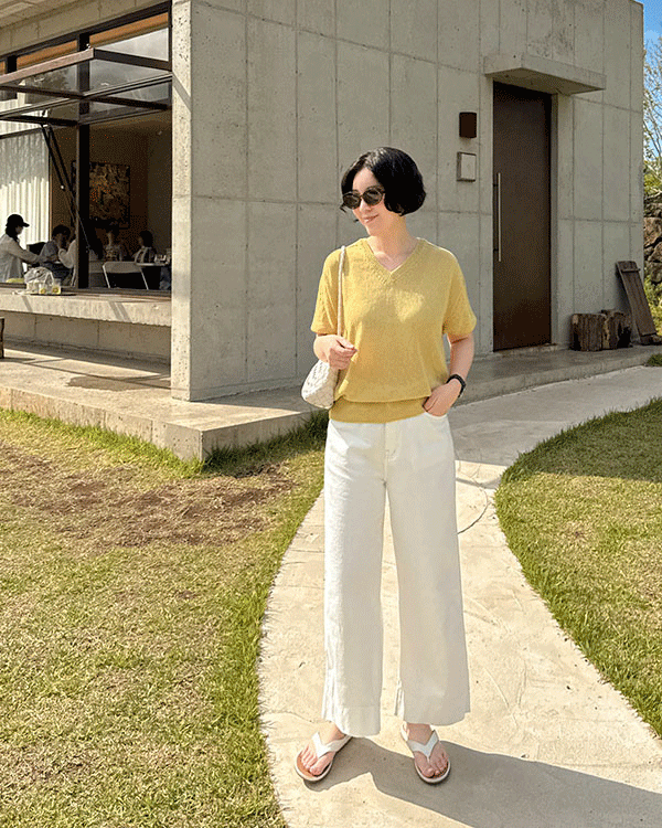 홀가먼트 V-neck Short-sleeve Knit