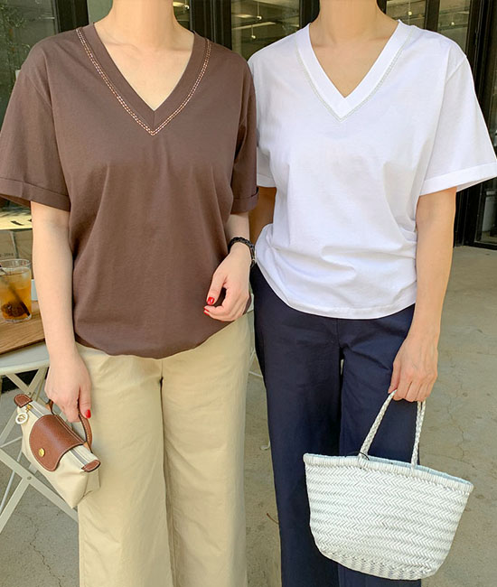 쿠지 V-neck Short T shirts