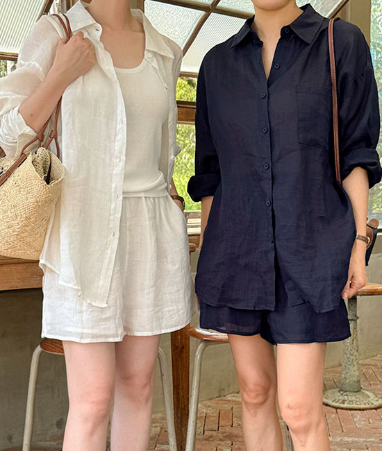 Linen Shirt Shorts Set