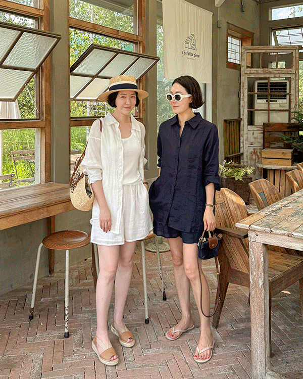 Linen Shirt Shorts Set