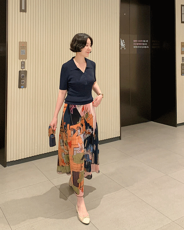 어썸 나염 Pleats Skirt