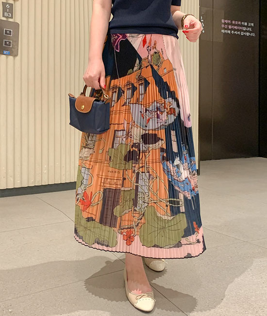 어썸 나염 Pleats Skirt