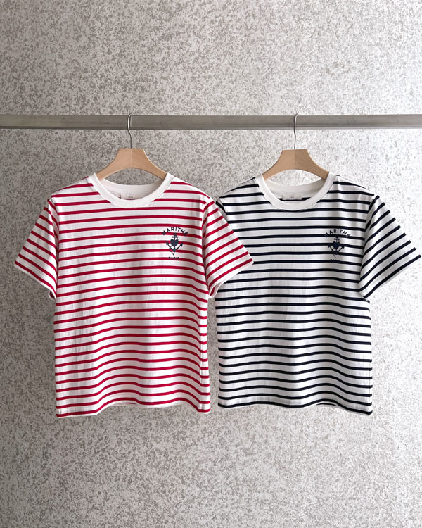 마린 Stripe Short T shirts