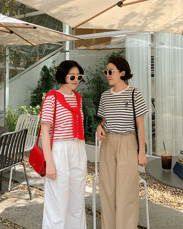 마린 Stripe Short T shirts