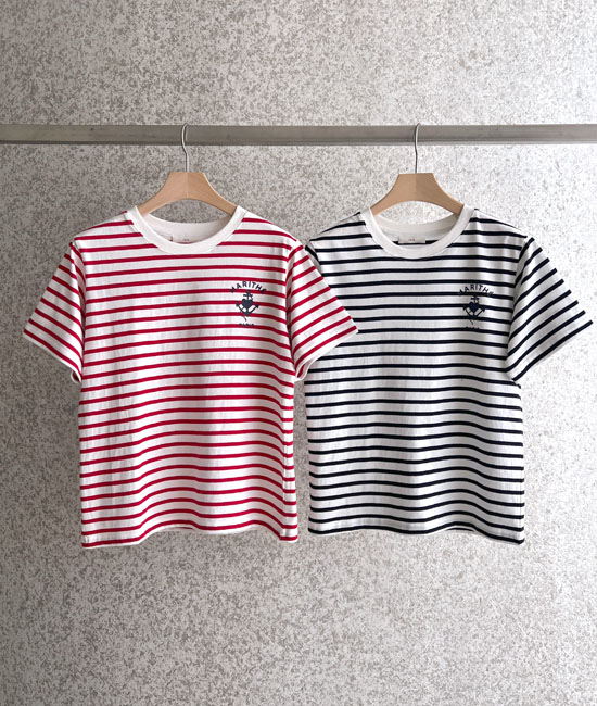 마린 Stripe Short T shirts
