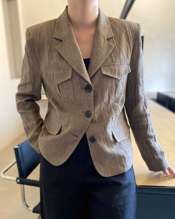 투포켓 Wrinkles Linen Jacket