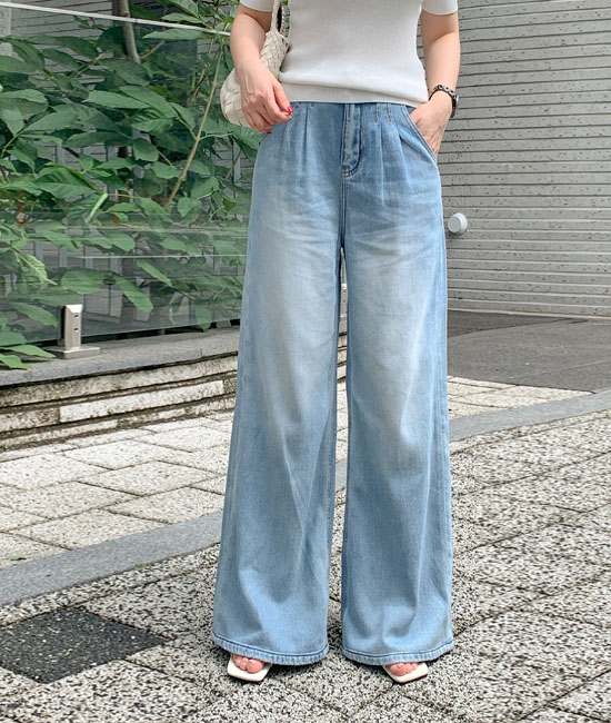 [코코블랙 X 두위씨] 플로우 와이드 핀턱 Denim