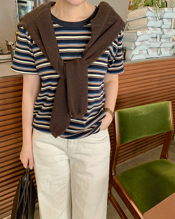 리츠 Stripe Short T shirts