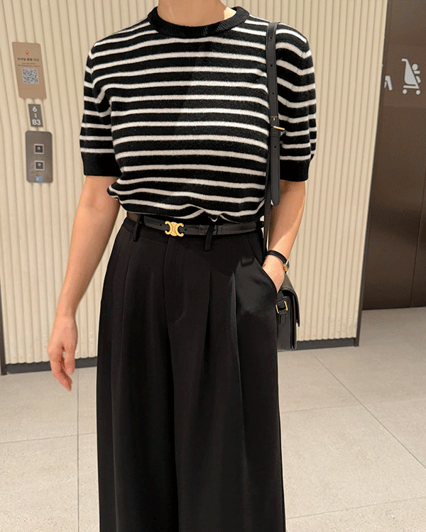 Wool100 Stripe Short-sleeve Knit
