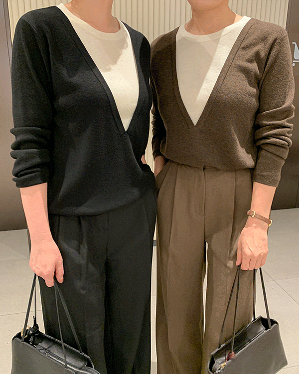 딥브이 layered Knit