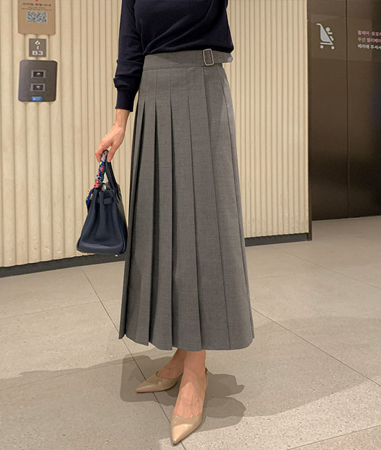 Wool Pleats 랩 Skirt