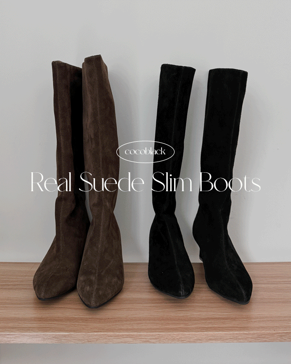 리얼 Suede Slim Long Boots