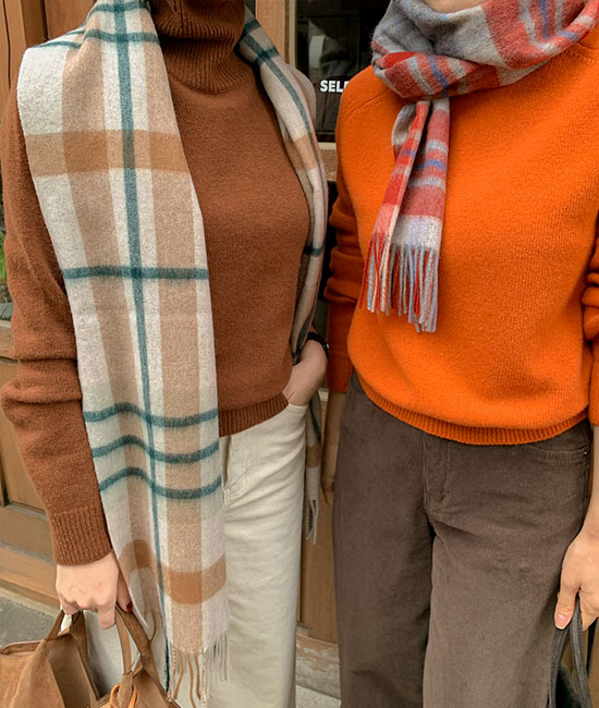 로니 Wool100 Check muffler